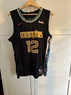 Nike Black and Gold Memphis #12 Basketball Jersey Morant Sz 48 Large